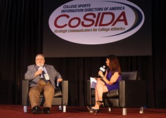 Paul Carson (Toronto) being interviewed about CoSIDA's relationship with Canadian schools.